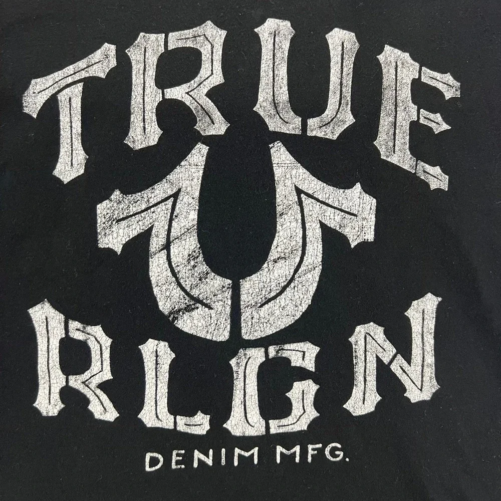 True Religion Graphic T-Shirt Mens Medium Black Excellent Horseshoe Logo Tee Y2K